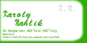 karoly nahlik business card